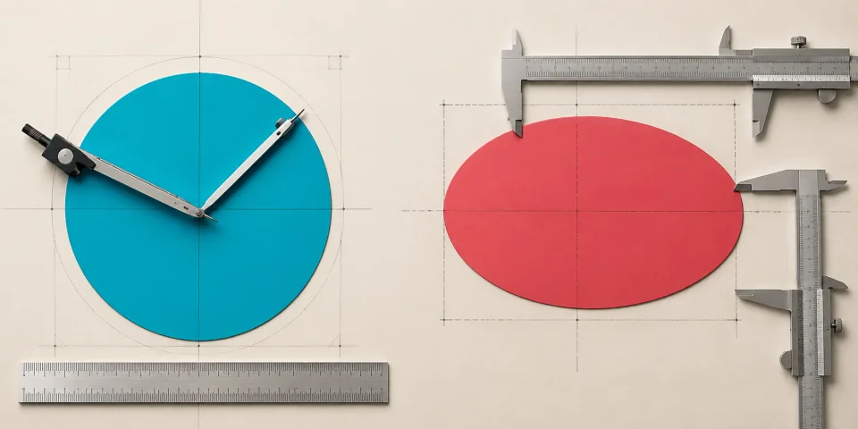 A measured circle beside a distorted oval