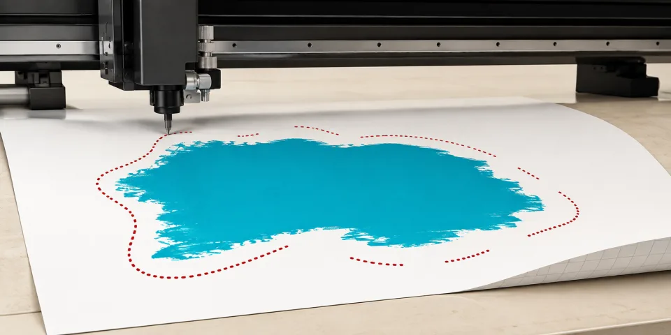 A vinyl cutter beside an image with no usable cut path