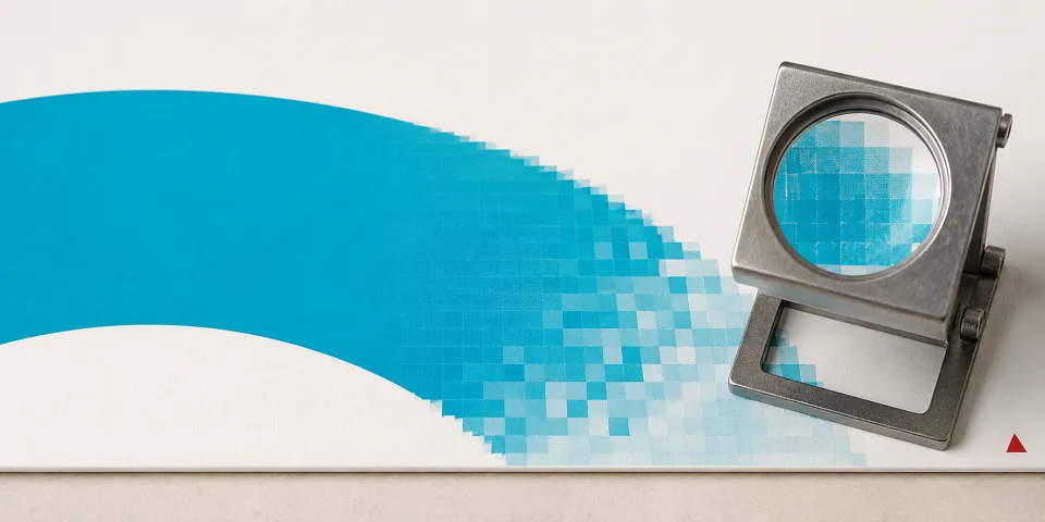 A smooth curve becoming visibly pixelated when enlarged