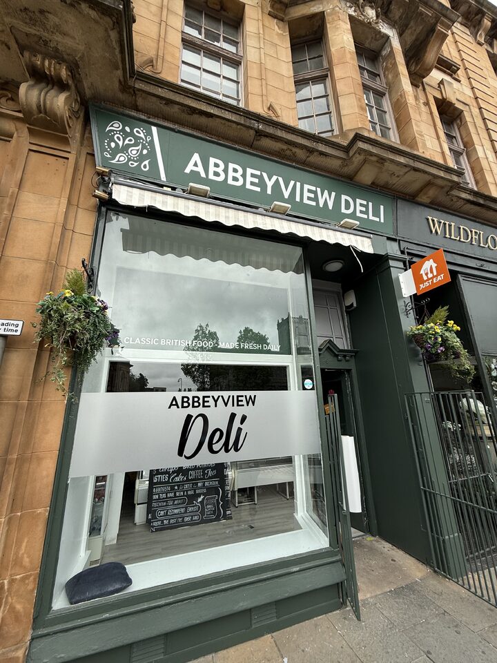 Abbeyview Deli ACM fascia signage and frosted window graphics in Paisley