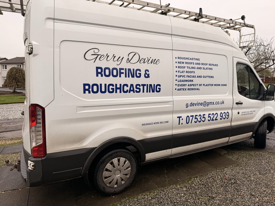 Finished Gerry Devine Roofing and Roughcasting Van Graphics project photo 1 of 2