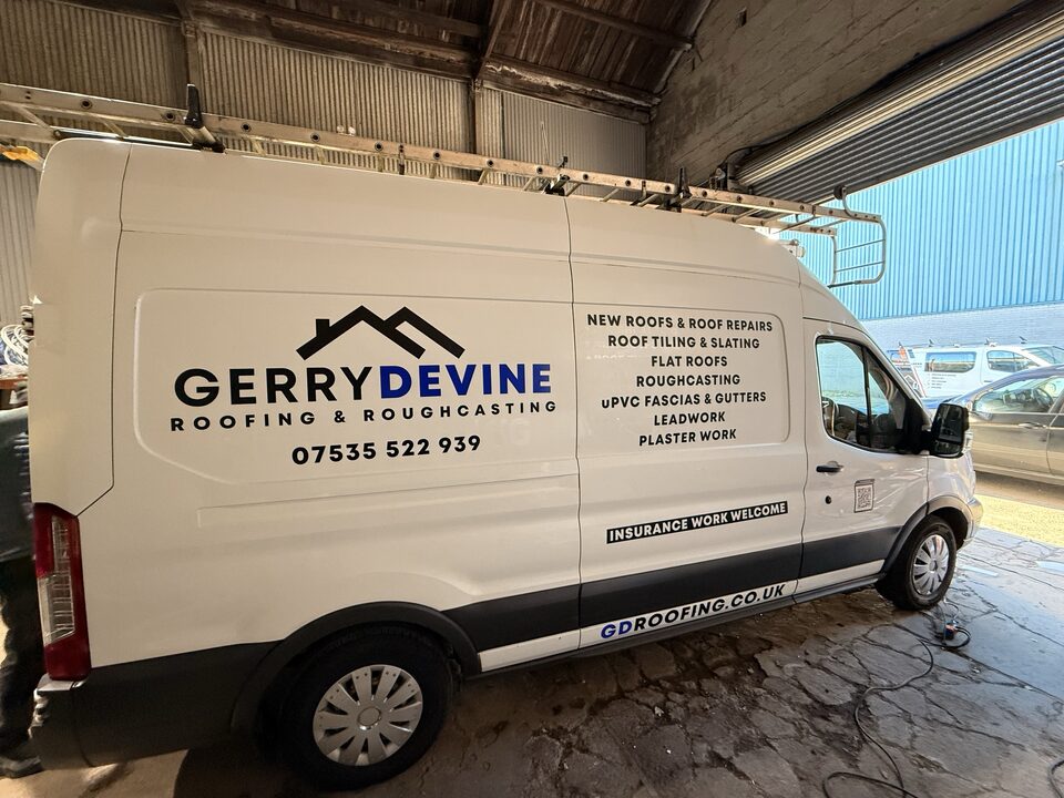 Finished Gerry Devine Roofing and Roughcasting Van Graphics project photo 2 of 2